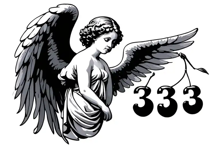 angel number 333 with cherries tattoo design idea