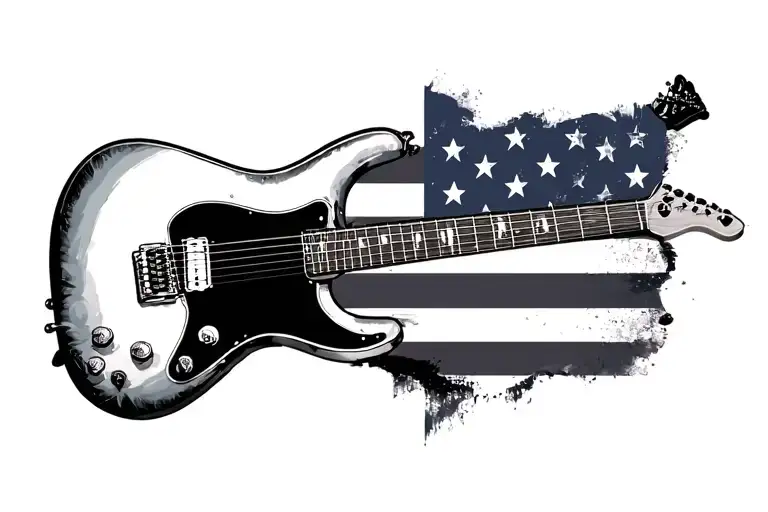 alice guitar with American flag tattoo design idea
