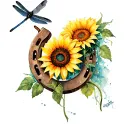 horseshoe with sunflower and dragonfly watercolor tattoo tattoo design idea