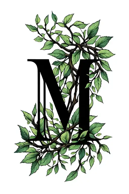 * Initial "M" made entirely out of: + Delicate, swaying willow branches twisted into the letter shape + Tiny deep purp tattoo design idea