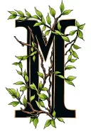 * Initial "M" made entirely out of: + Delicate, swaying willow branches twisted into the letter shape + Tiny deep purp tattoo design idea
