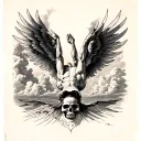 Icarus falling from sky upside down with memento mori underneath tattoo design idea