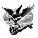 Icarus falling from sky upside down with memento mori underneath tattoo design idea