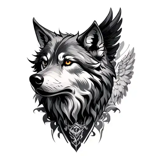 wolf head with angel and demon  tattoo design idea