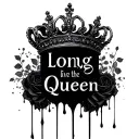 "Long live the queen" "Long live the queen" Black melting queen crown  with black roses around the crown and dark shadows tattoo design idea