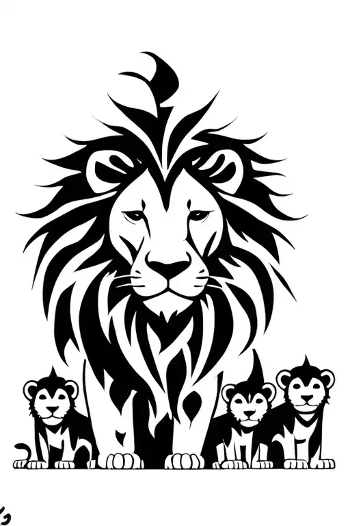 lion and four cubs minimal tattoo design idea