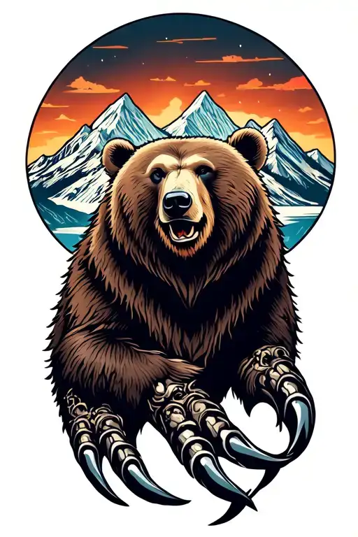 father symbol with mountains and bear claw tattoo design idea