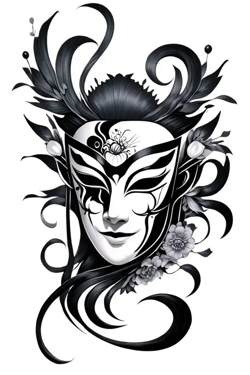 kabuki mask tattoo design idea