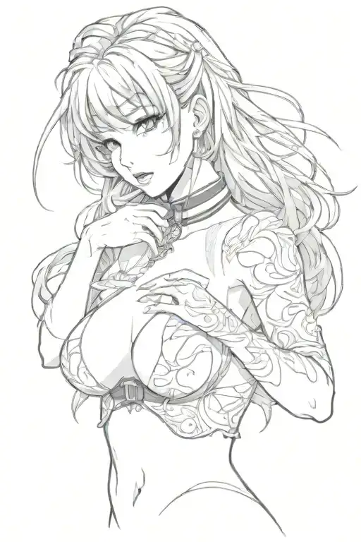 busty nsfw anime waifu ahegao tattoo design idea