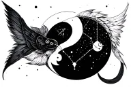 Pisces And Libra constellation ying yang  tattoo design idea