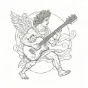 A sketch tattoo of the Greek god Apollo playing a guitar with the number 7 incorporated into the design tattoo design idea
