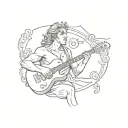 A sketch tattoo of the Greek god Apollo playing a guitar with the number 7 incorporated into the design tattoo design idea