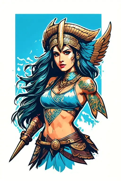 valkyrie warrior woman tattoo design idea