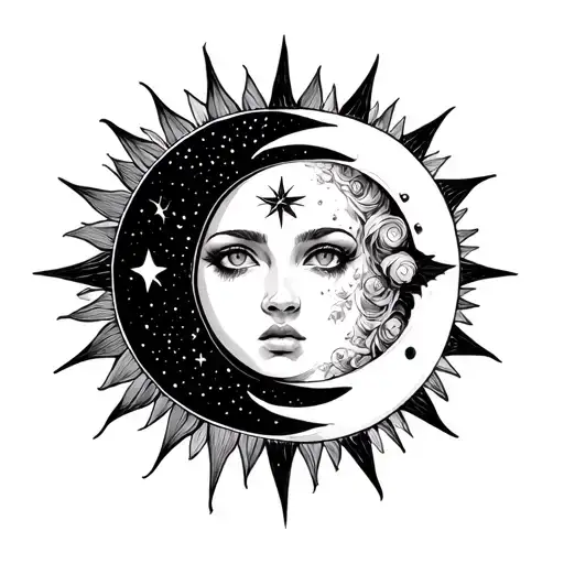  sun stars and moon gothic tattoo design idea