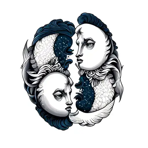 Taurus and Pisces intertwined with Plato's split soul tattoo design idea