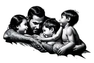 father rip tatoo a live mother and 2 boy kid tattoo design idea