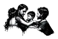 father rip tatoo a live mother and 2 boy kid tattoo design idea