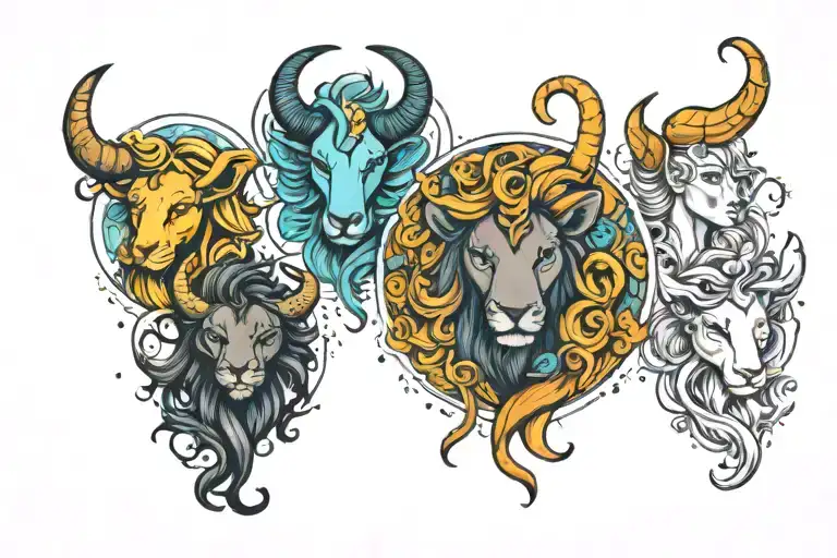 Leo, Aquarius, Gemini and Virgo zodiac sign tattoo design idea