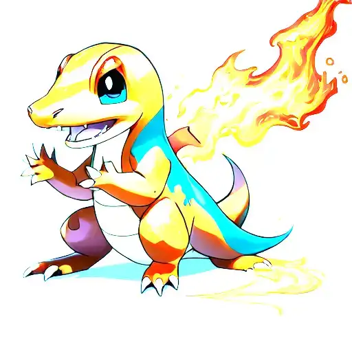pokemon, charmander sitting and spitting fire tattoo design idea
