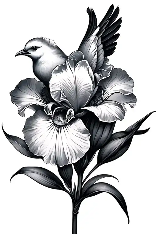 Flower Iris, Dove Bird tattoo design idea