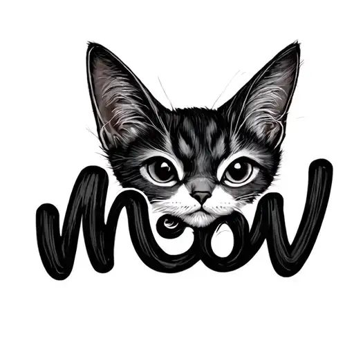 meow word handwritten cursive font tattoo design idea