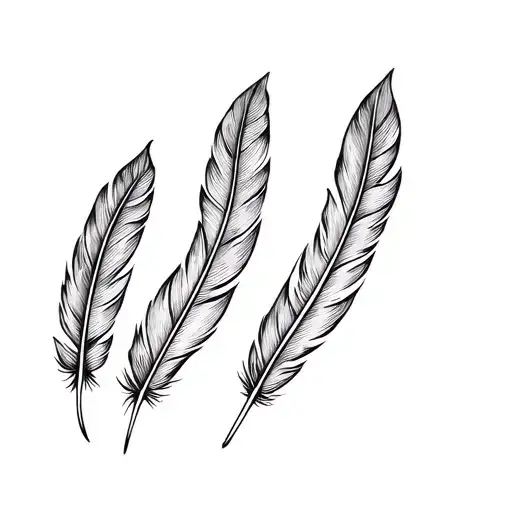 3 feathers together elegant and line work style with some type of floral or spiritual aspect  tattoo design idea