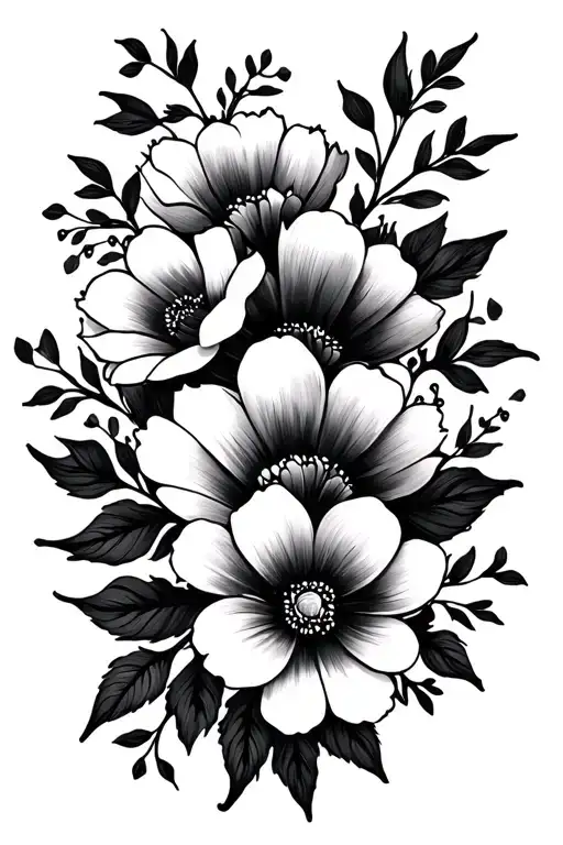 minimalist feminine tattoo design floral composition representing the family tattoo design idea