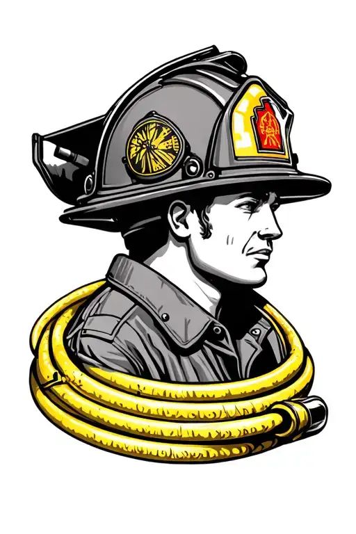 firefighter helmet and hose style tattoo design idea