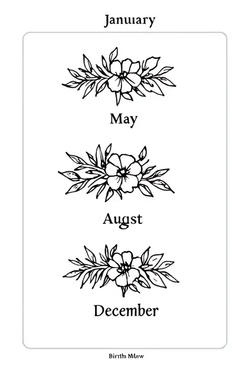 january, may, june, august, and december birth month flower bouquet fine line tattoo design idea