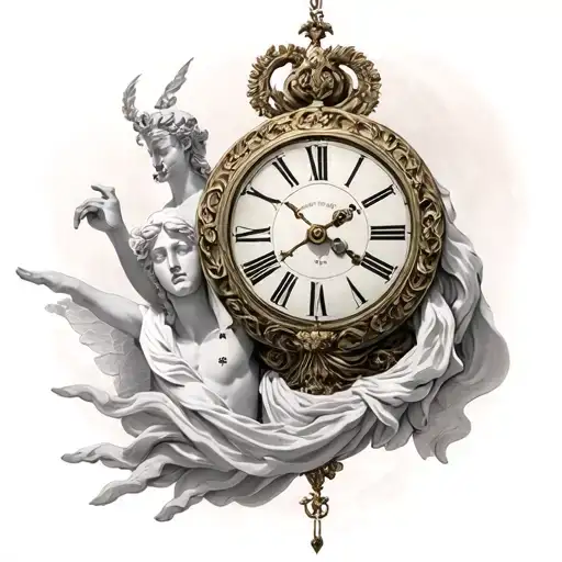 greek mythology kronos god of time, half sleeve, clock, 8k, high resolution tattoo design idea