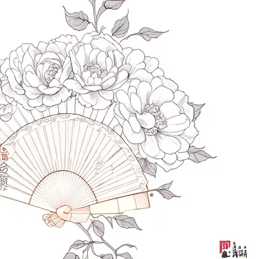 Japanese fan with peonies flower tattoo and roses for half sleeve tattoo  tattoo design idea