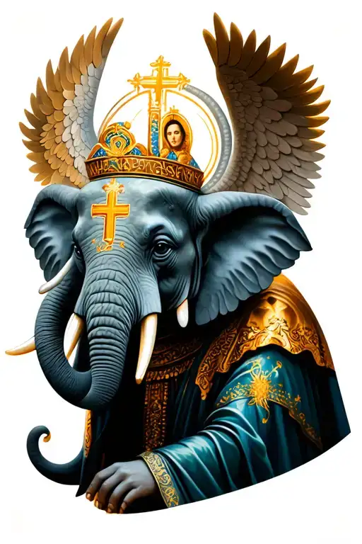 A wise Elephant blended with a Catholic angel. tattoo design idea