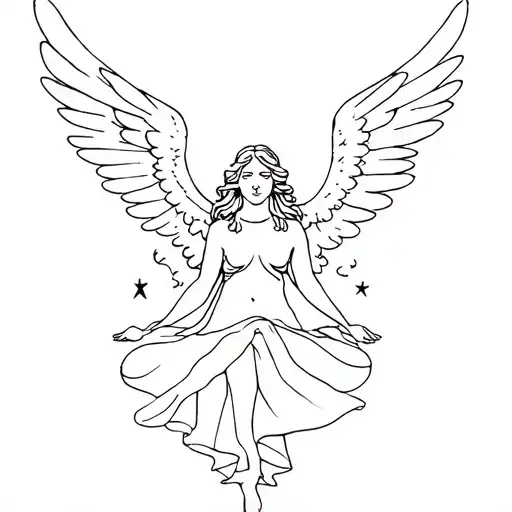 an angel with arms outstretched, legs crossed  tattoo design idea
