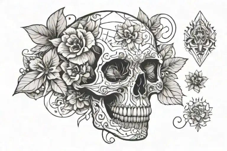 Floral Skull tattoo design idea