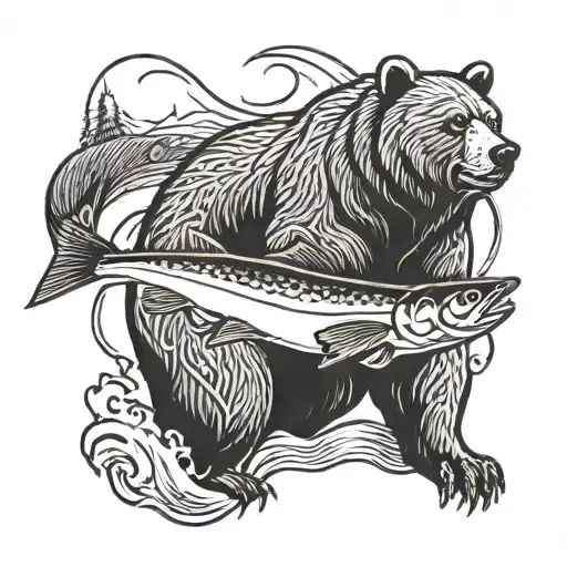 bears, salmon, fishing tattoo design idea