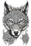 Wolf With Blue Eyes On Armor Featuring Celtic Trinity Knot  tattoo design idea
