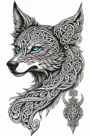 Wolf With Blue Eyes On Armor Featuring Celtic Trinity Knot  tattoo design idea