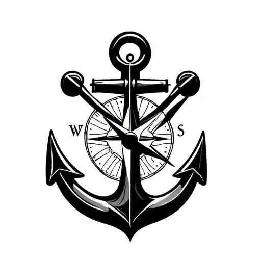 collage tattoo inspired anchor, one scary movie, compass, clock,  tattoo design idea