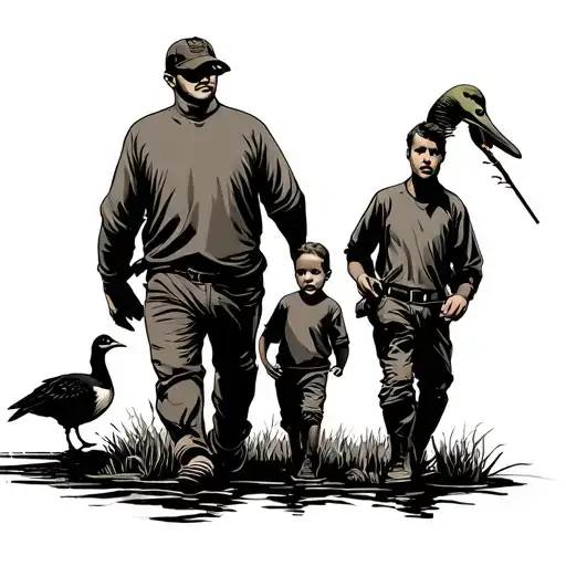 duck hunting with son and dad walking tattoo design idea