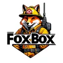 "Fox Box" "Fox Box" Tough looking fireman fox wearing firefighting gear with radio equipment. Helmet has maltese symbol tattoo design idea