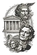 Create a dotwork design featuring famous quotes from classic films intertwined with elements of Greek architecture tattoo design idea