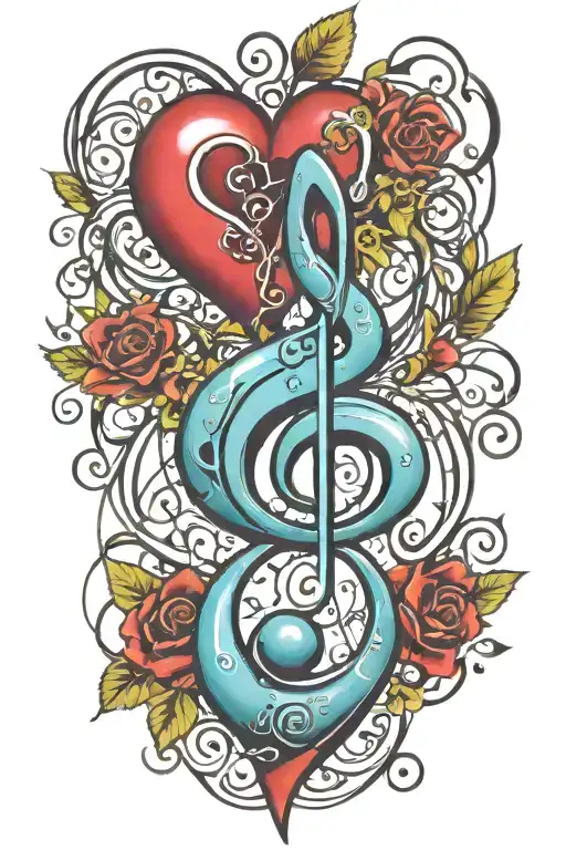 A tattoo design incorporating a treble clef and heart to represent your love for music and spouse, with a touch of loyalty and honesty tattoo design idea
