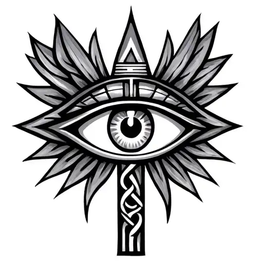 eye of ra, eye of horus, ankh, uraeus symbol intertwined tattoo design idea