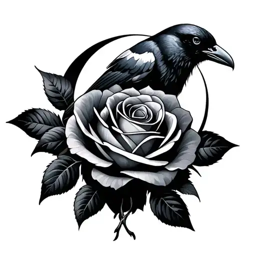 Crow, Rose, Moon, Love tattoo design idea