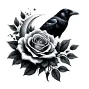 Crow, Rose, Moon, Love tattoo design idea