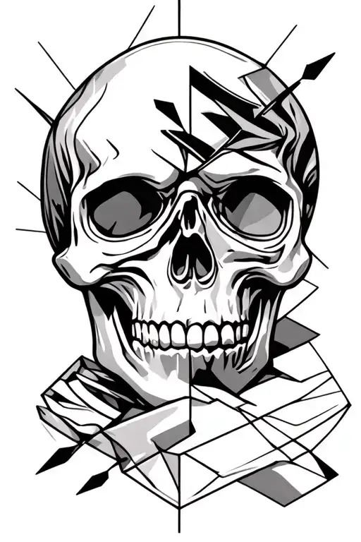 create me a skull tattoo with clean lines, geometric accents, sharp edges, all while maintaining the minimalist and occu tattoo design idea