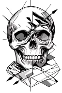 create me a skull tattoo with clean lines, geometric accents, sharp edges, all while maintaining the minimalist and occu tattoo design idea
