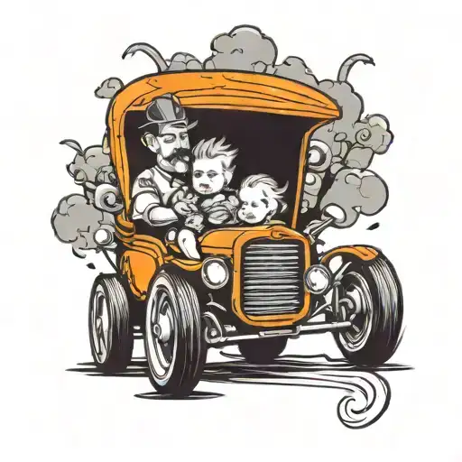 Hot Rod with babies driving towards tattoo design idea