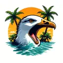 screaming seagull head with palm trees  tattoo design idea