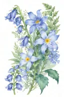 bluebell chamomile fern thyme tattoo design idea
